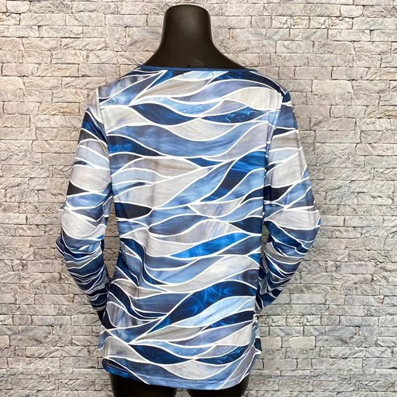 Noracora NWT Abstract Print Blouse Size Small Asymmetrical Neckline Long Sleeve - Picture 4 of 7